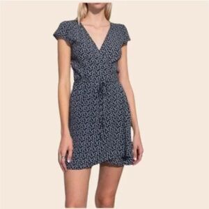 Brandy Melville Navy Blue Floral Robbie Tie Wrap Dress
